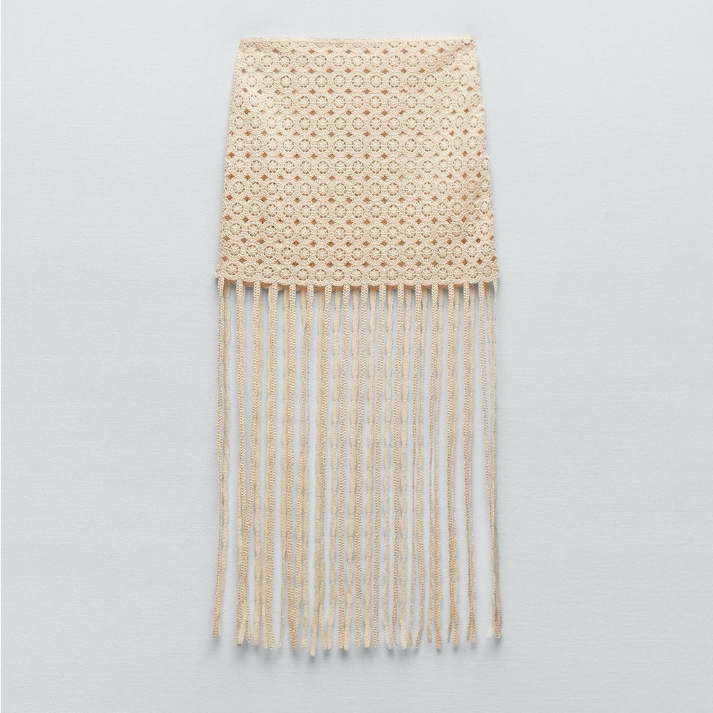 Zara Cream Asymmetrical Crochet Skirt